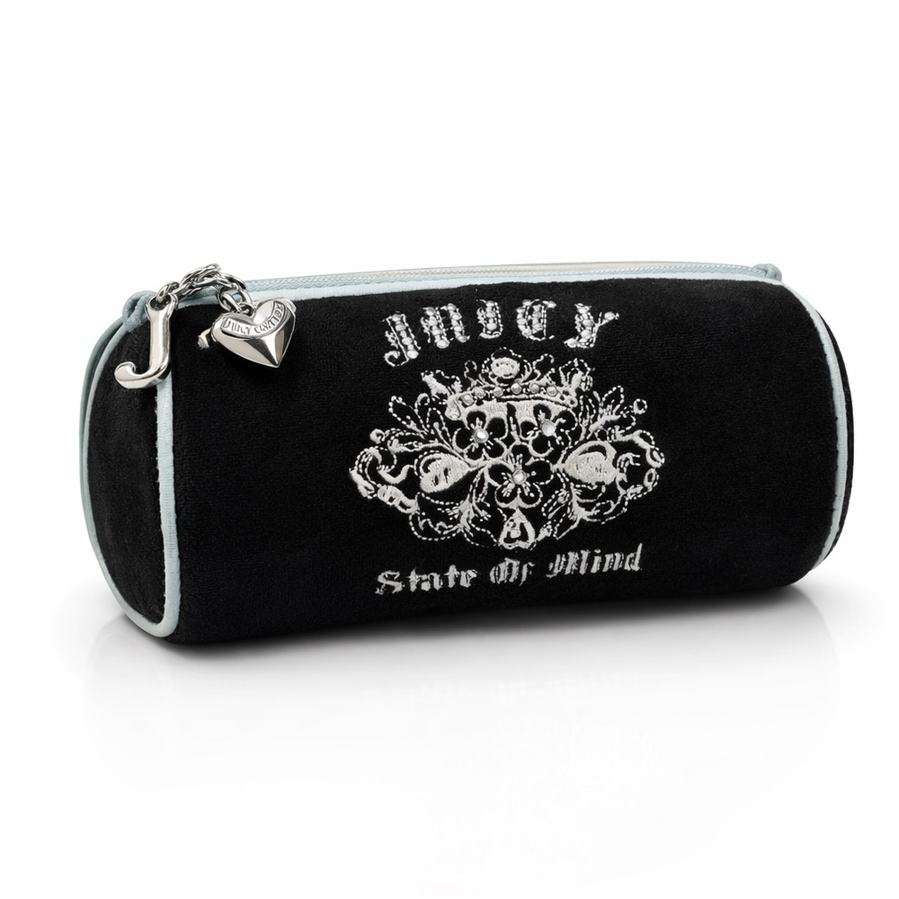 RARE VINTAGE JUICY COUTURE "Juicy State of Mind" Velour Barrel Clutch Pouch Bag